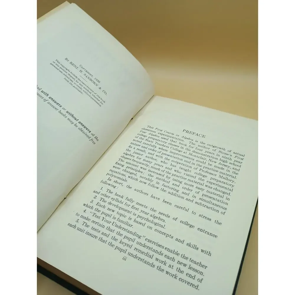 A First Course In Algebra By Stone Mallory 1936 Vintage